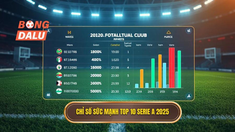 Bảng so sánh các chỉ số sức mạnh Top 10 đội bóng mạnh nhất Serie A 2025